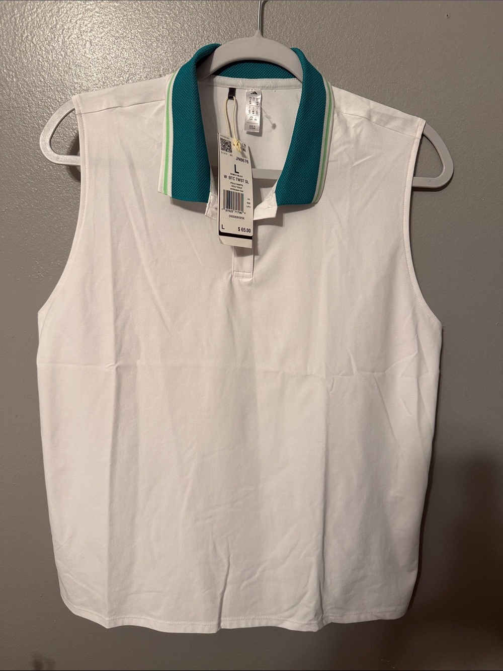 adidas White Sleeveless Polo with Teal Contrast Collar